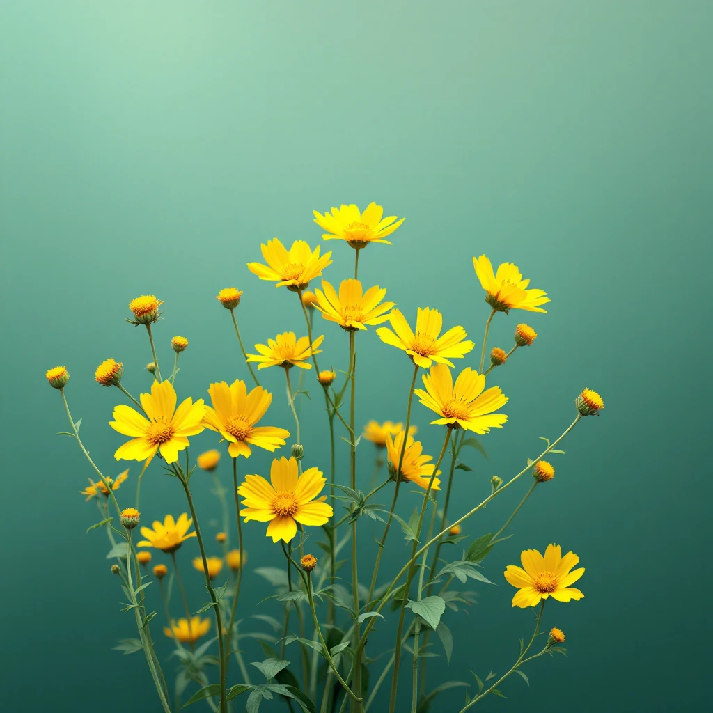 yellow wildflowers in 3D iOS style, volumetric, clean modern background, photo inspired emoji