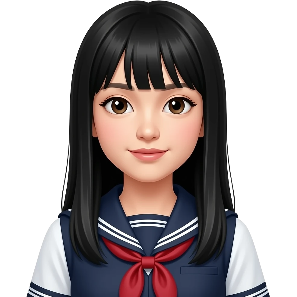 talkinng trendy schoolgirl with Asian skin, straight black long hair, chic uniform emoji