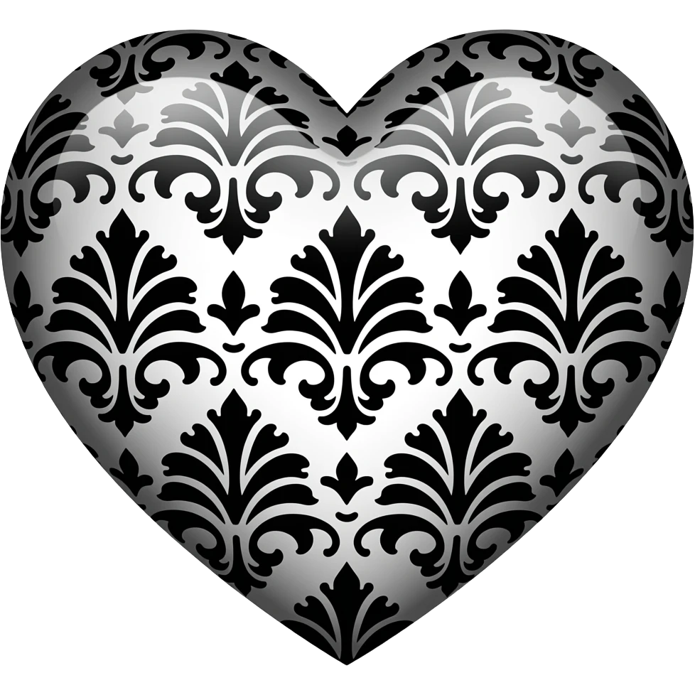 Gothic emo edgy cool Heart with black damask pattern emoji