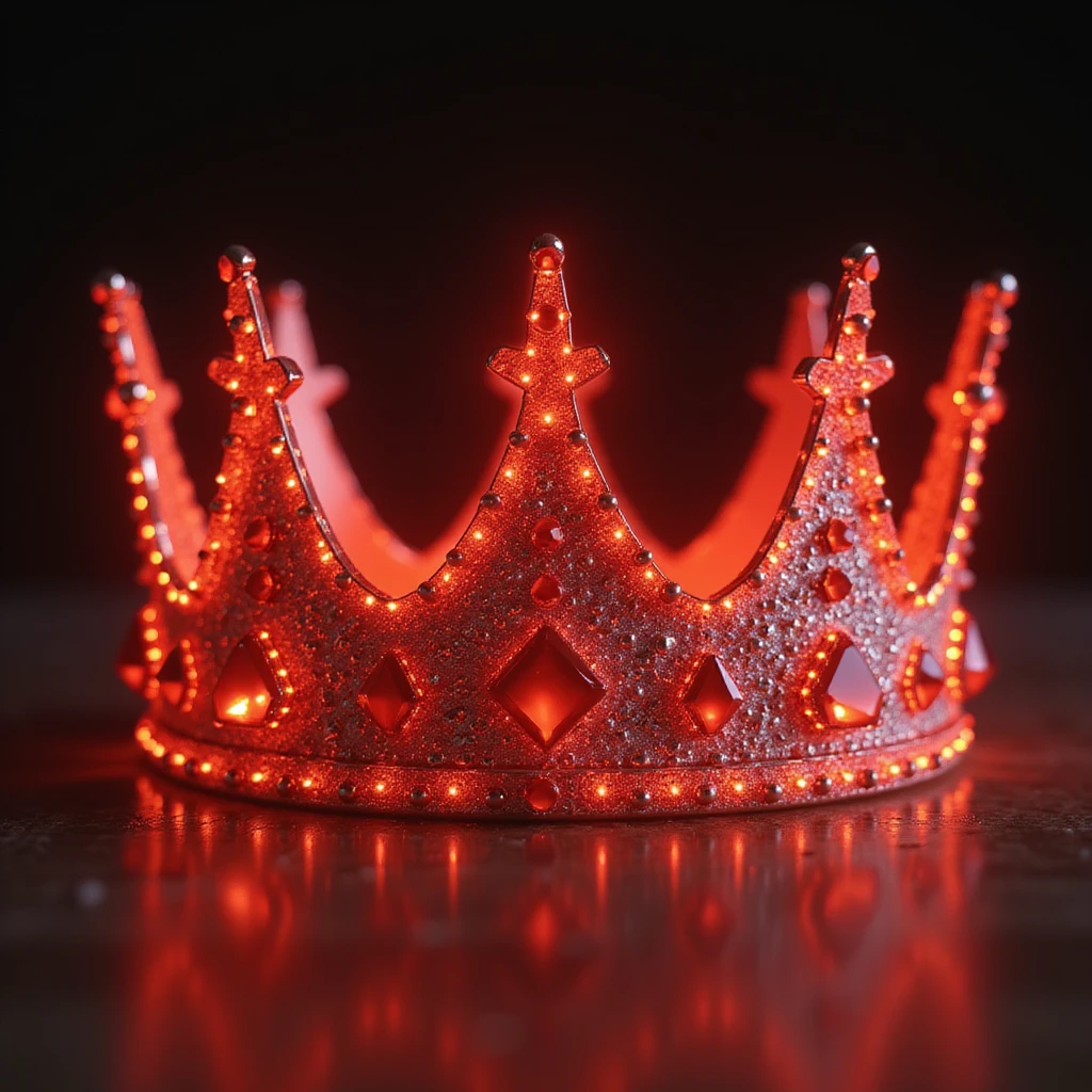 realistic glowing red crown with sparkling gems, subtle glow, photorealistic emoji