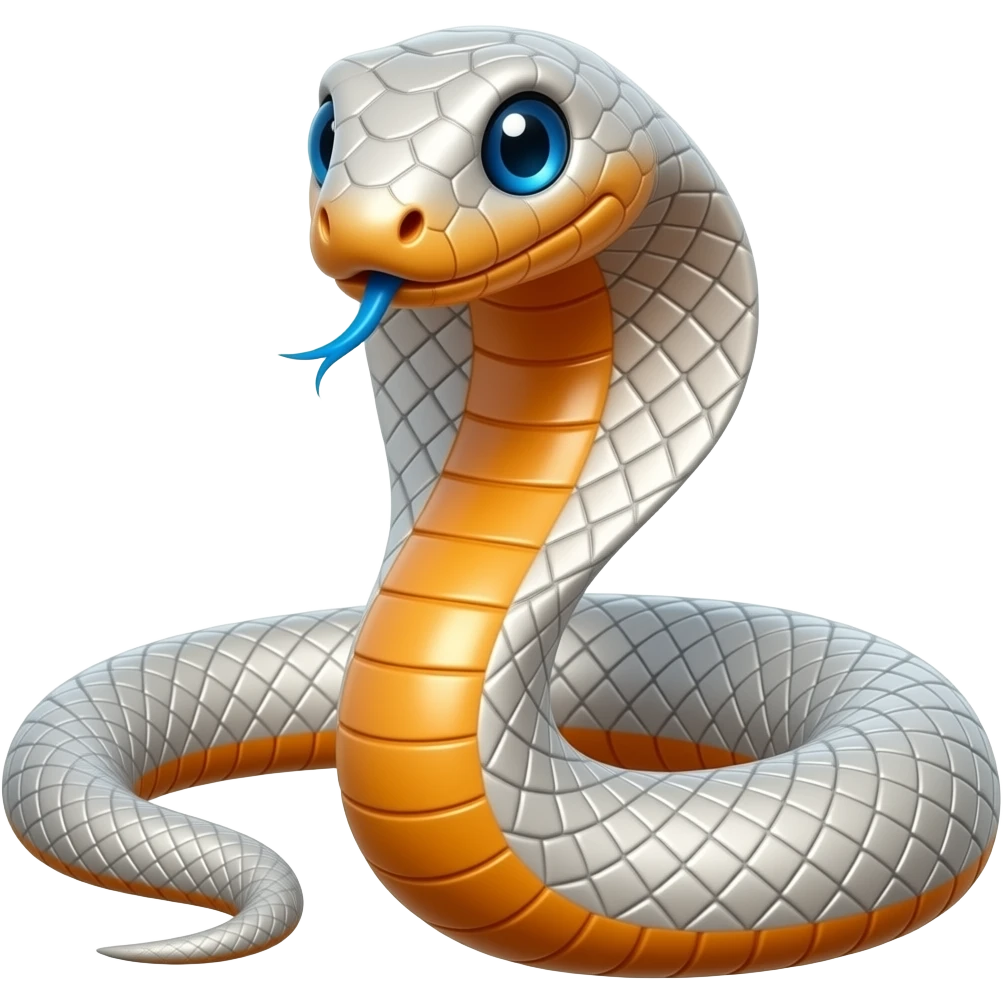 Shiny light Silver snake with orange underside and blue tongue emoji