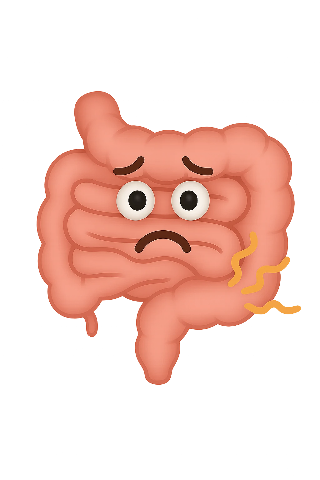 emoji stile iphone di un intestino con mal di pancia, espressione preoccupata emoji