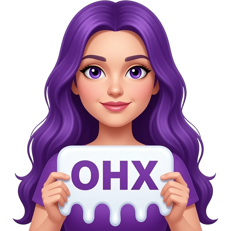 sexy girl with long purple hair and purple eyes holding a MELTING sign emoji