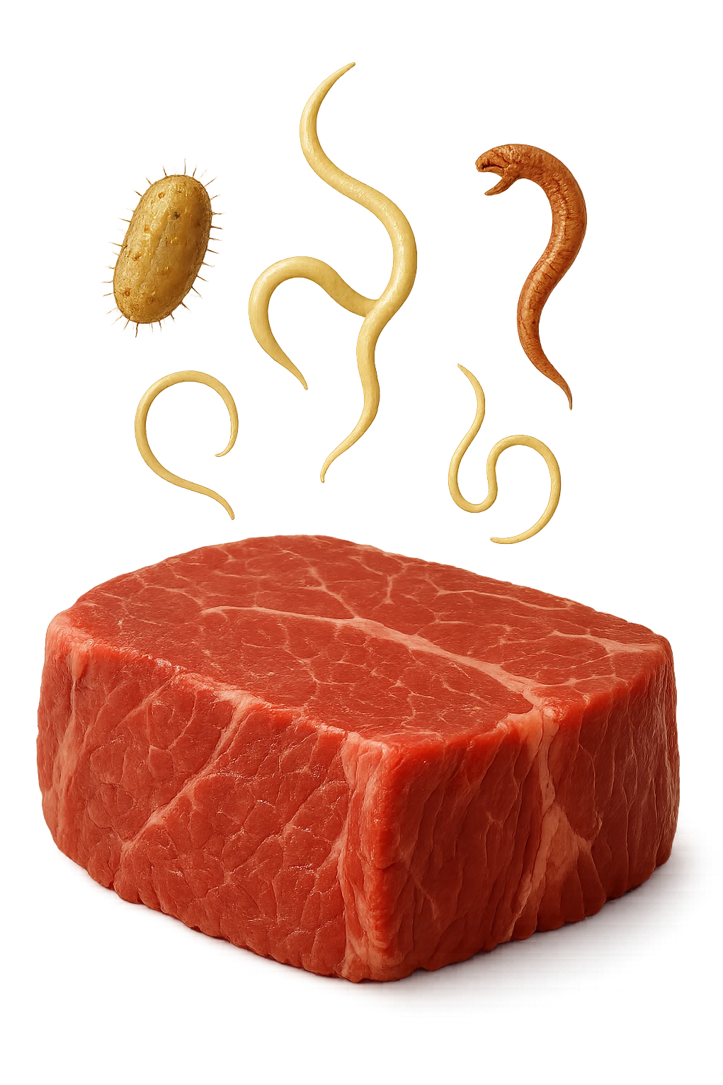 carne poco cotta con parassiti che ci fluttuano sopra emoji