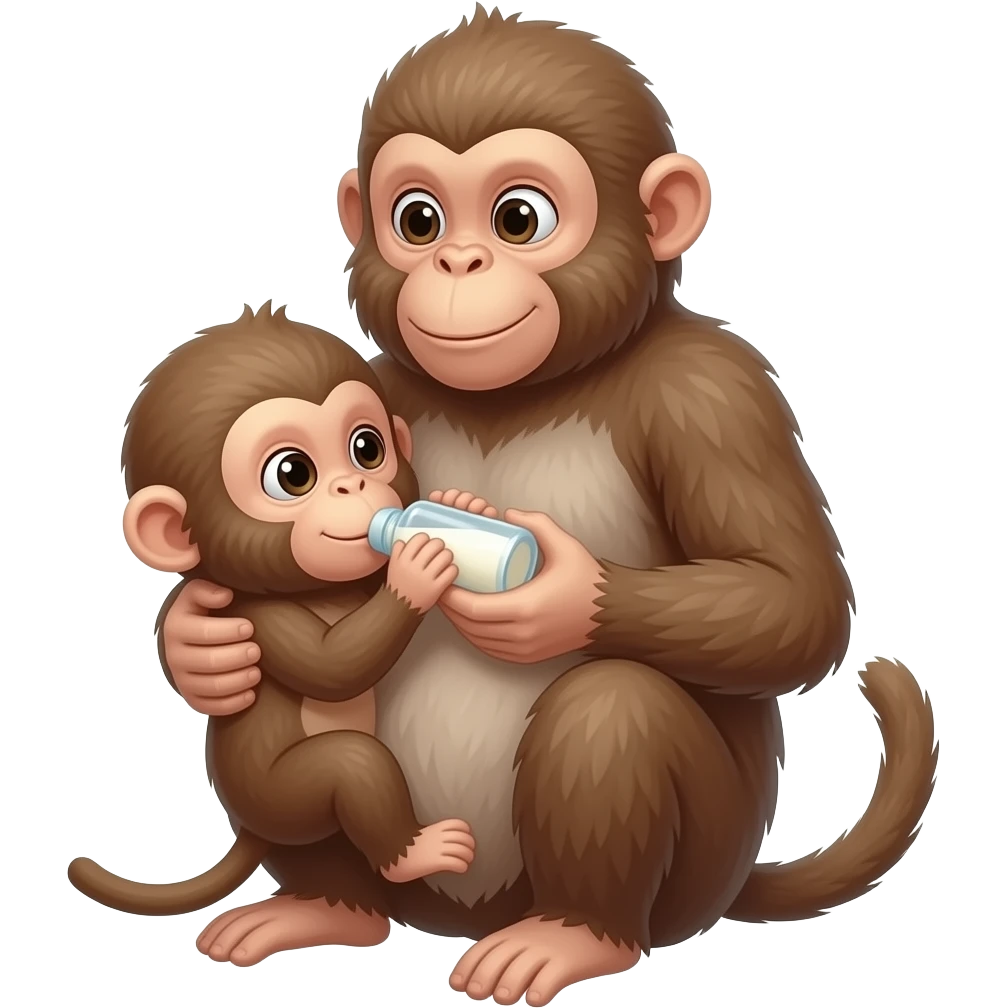 baby monkey drink a milk  with his mothers hold in legs emoji emoji
