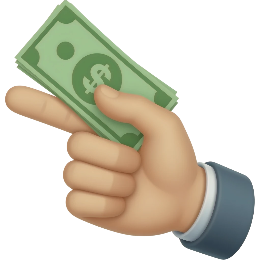 Quiero que la mano que entrega el dinero apunte hacia la pantalla emoji