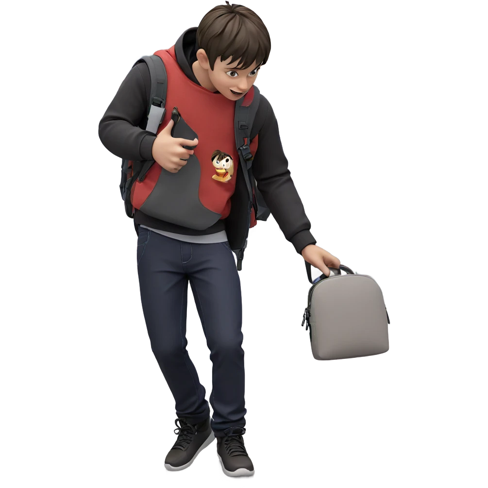 boy with backpack in shop emoji