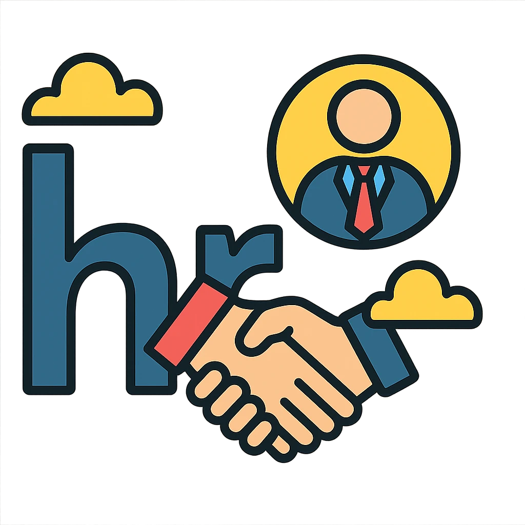 Add a handshake icon to the HR logo, keeping a sleek and businesslike appearance with a transparent background. emoji