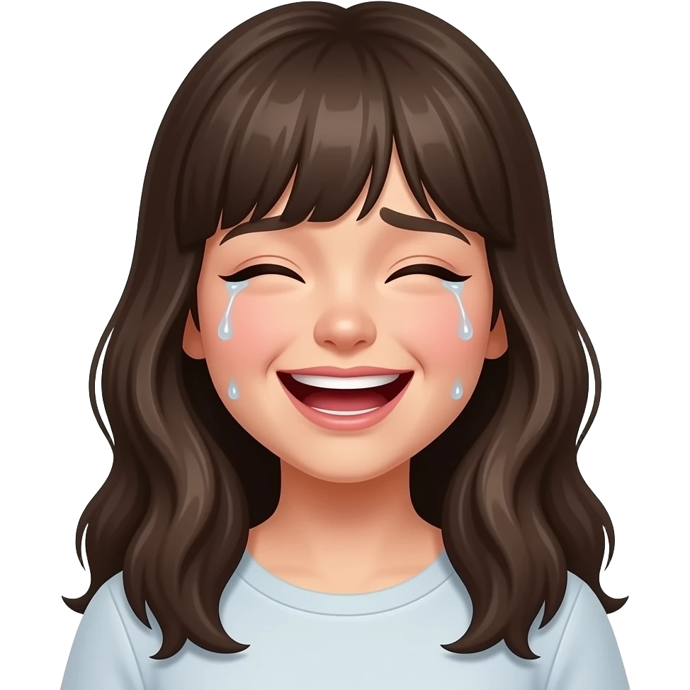 행복해서 눈물 흘리는 앞머리 있는 긴머리 여성 emoji