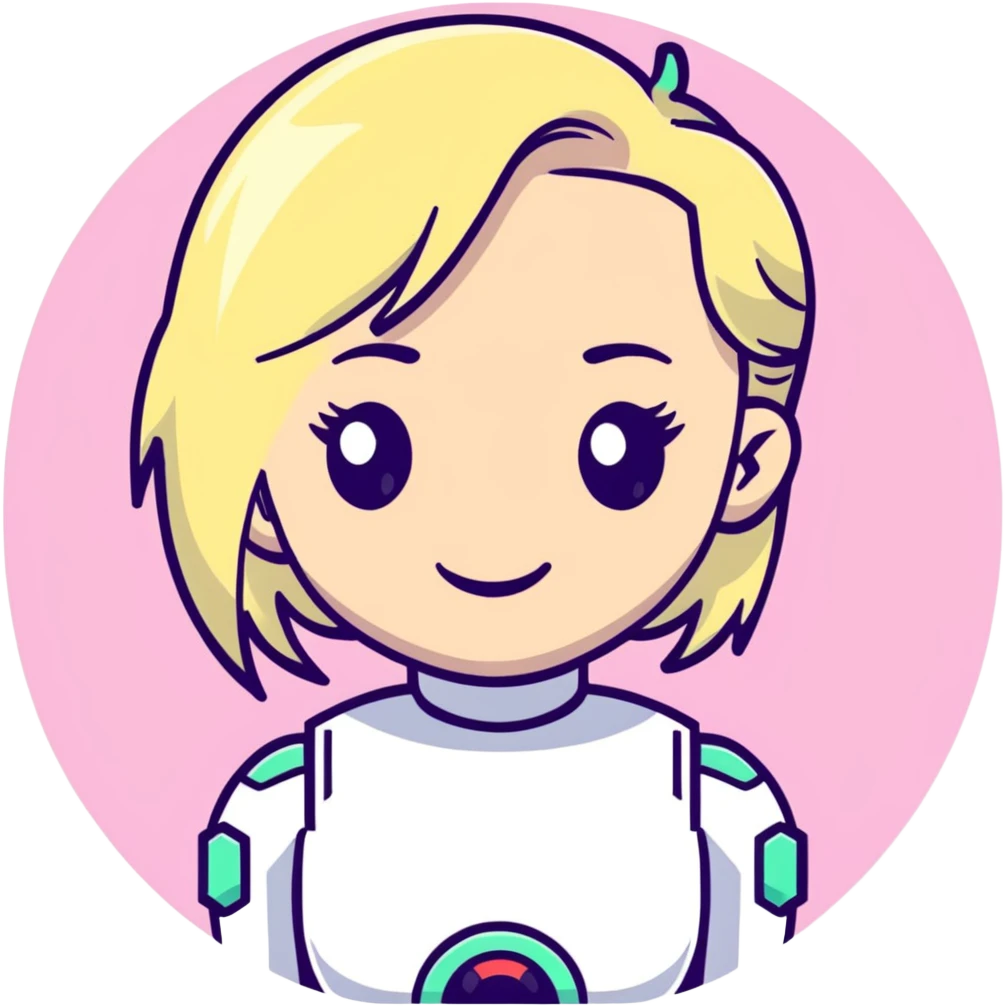 Poppy music artist, blonde woman with pastel colors, android-like expression emoji