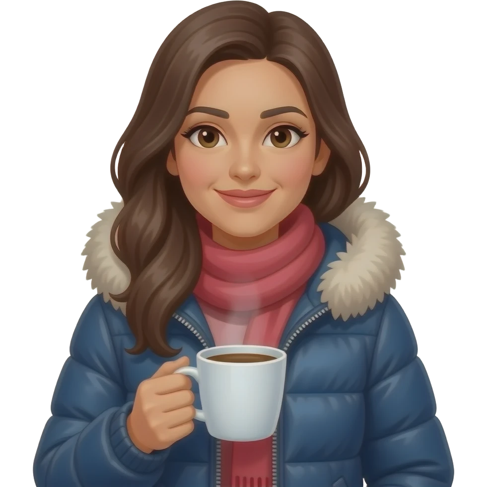 latina woman with Winter Jacket and Hot Coffee emoji