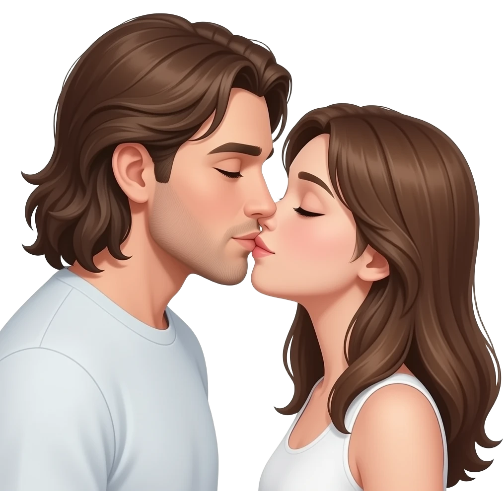 Realistic White with long brown hair man kiss white brown hair girl emoji