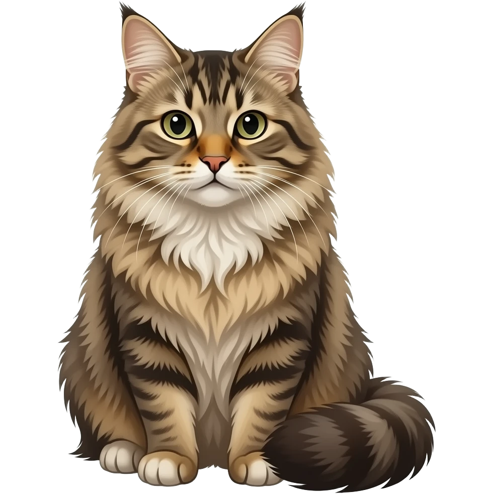 Realistic sitting beautiful fine aesthetic Norwegian Forest cat emoji