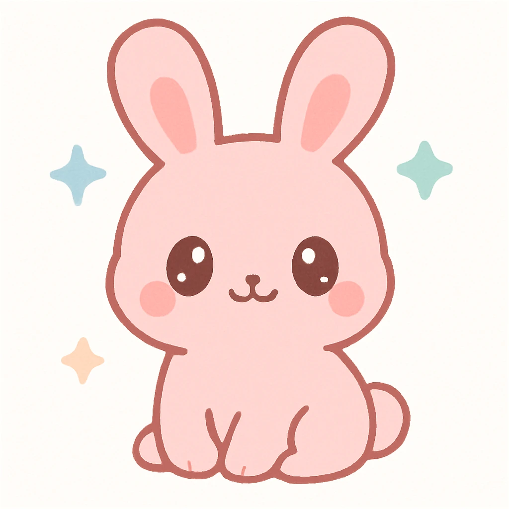 pink bunny with floppy ears, kawaii style emoji