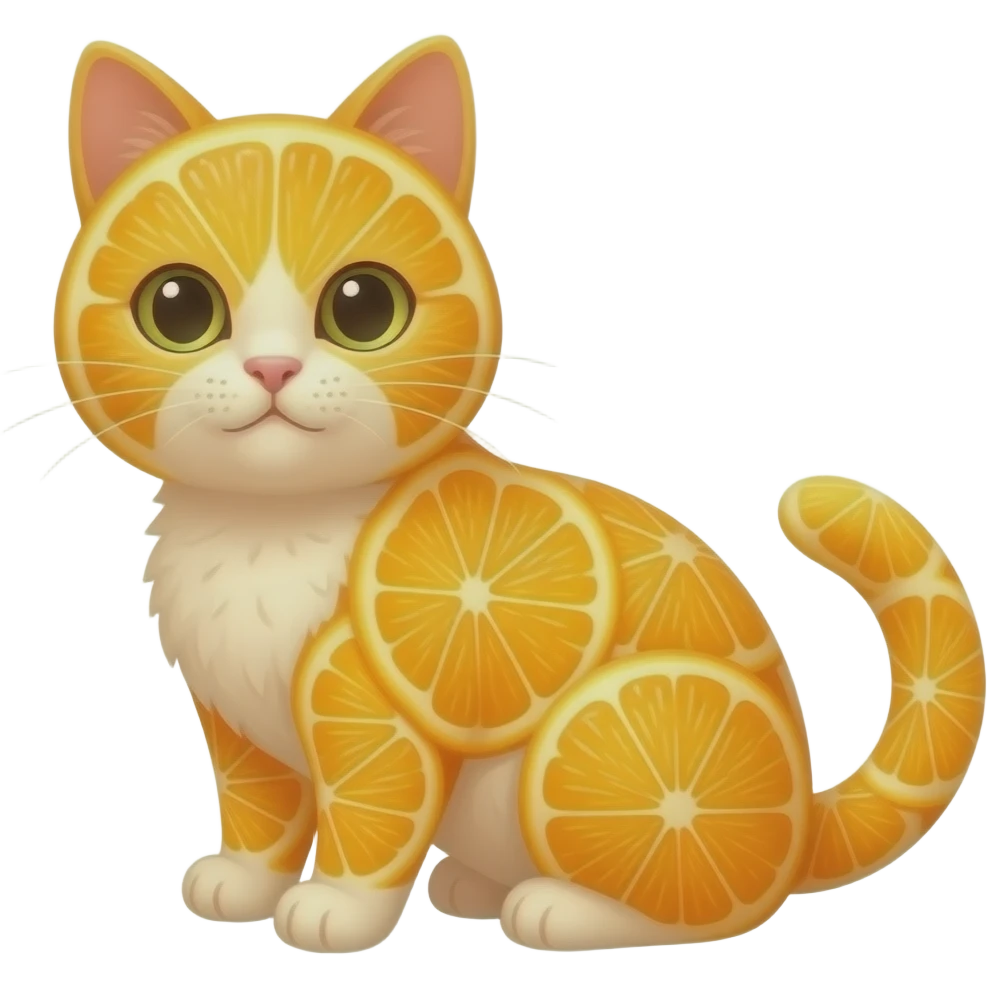cute cat made of orange slices, 3D cartoon, white background emoji