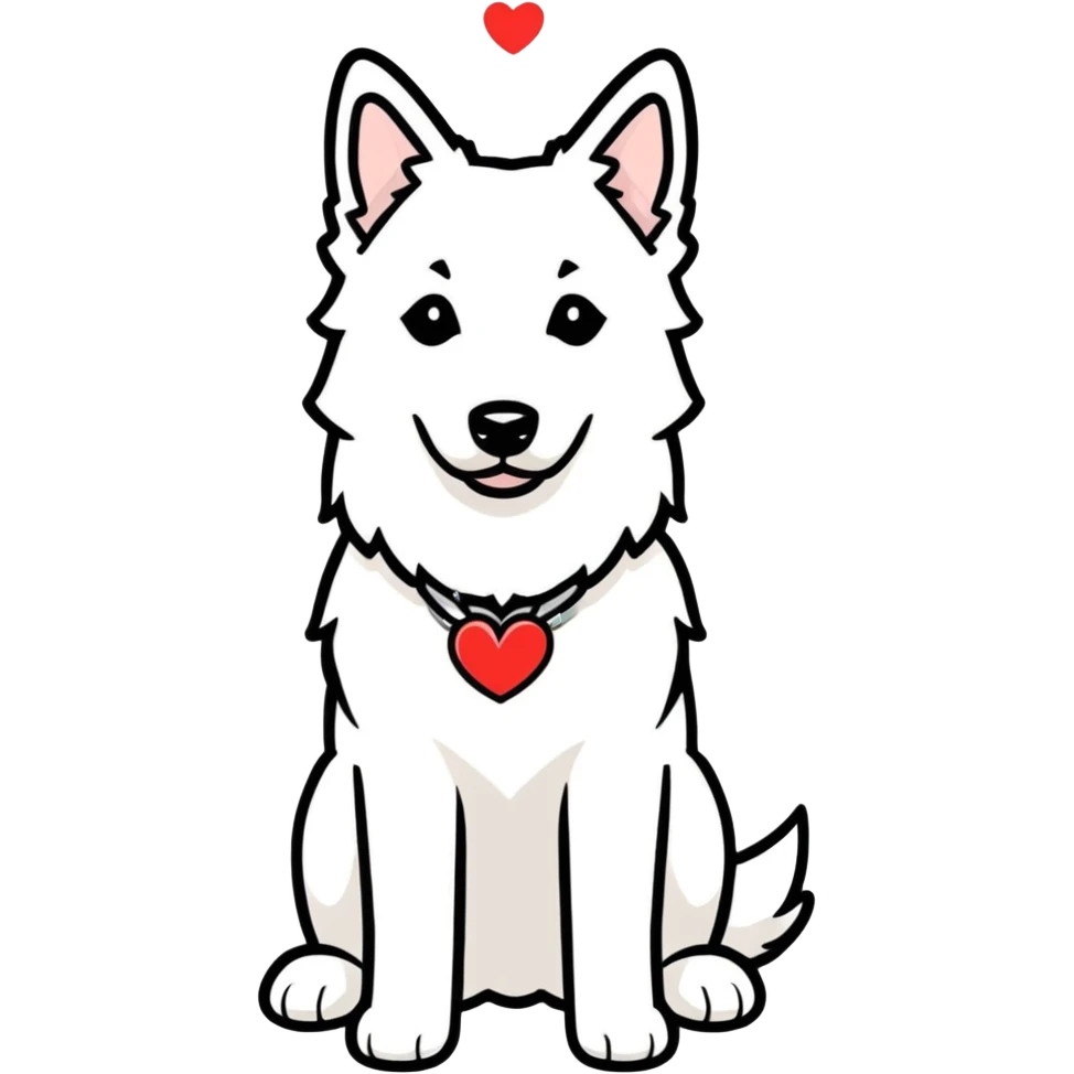 White belgian Shepard with a heart collar
 emoji
