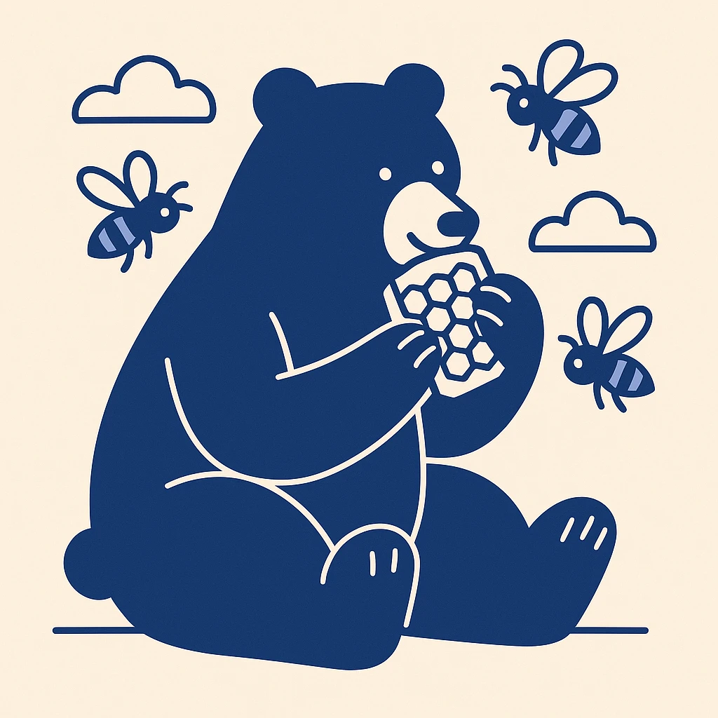 bear eating honeycomb with bees flying around emoji