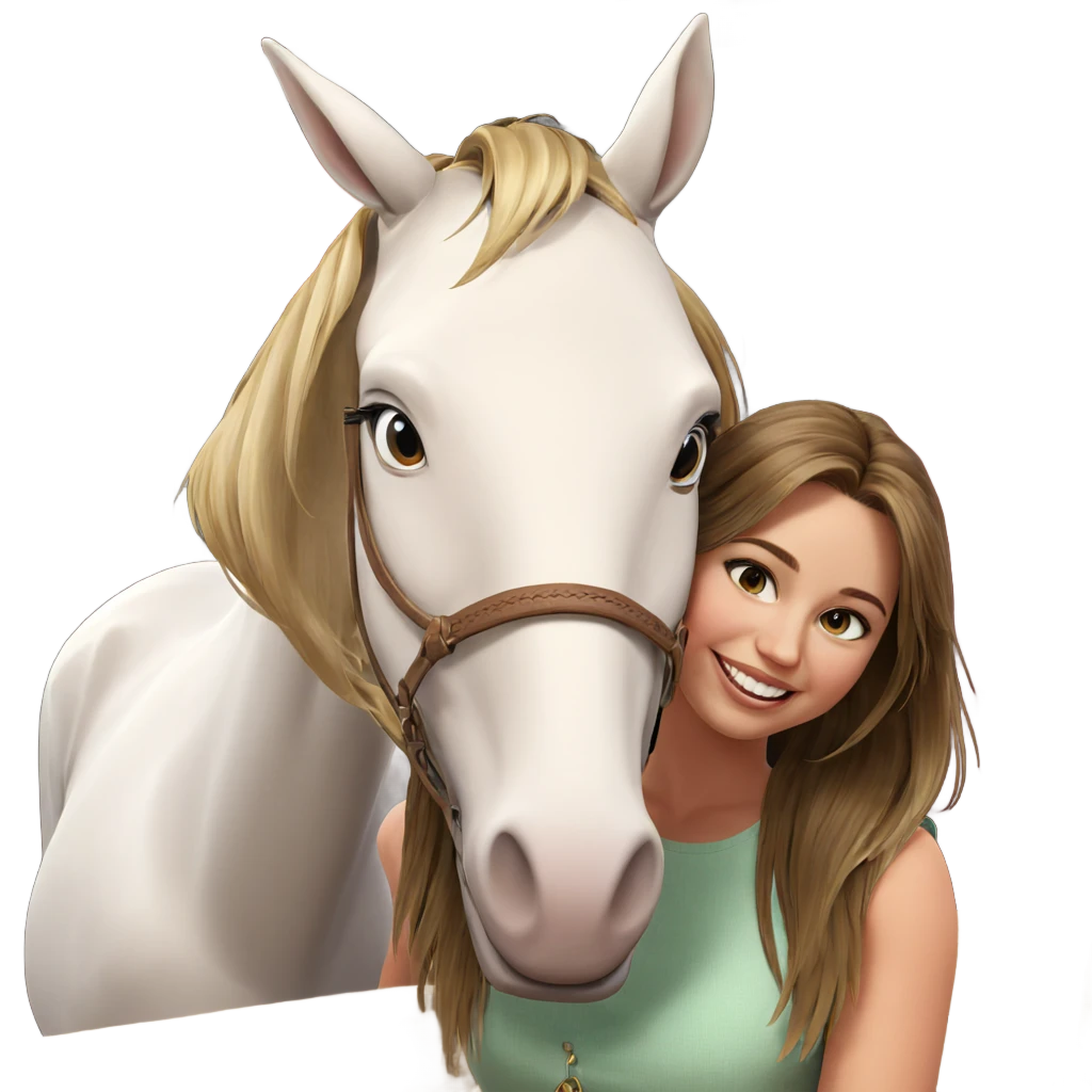 smiling girl with horse emoji