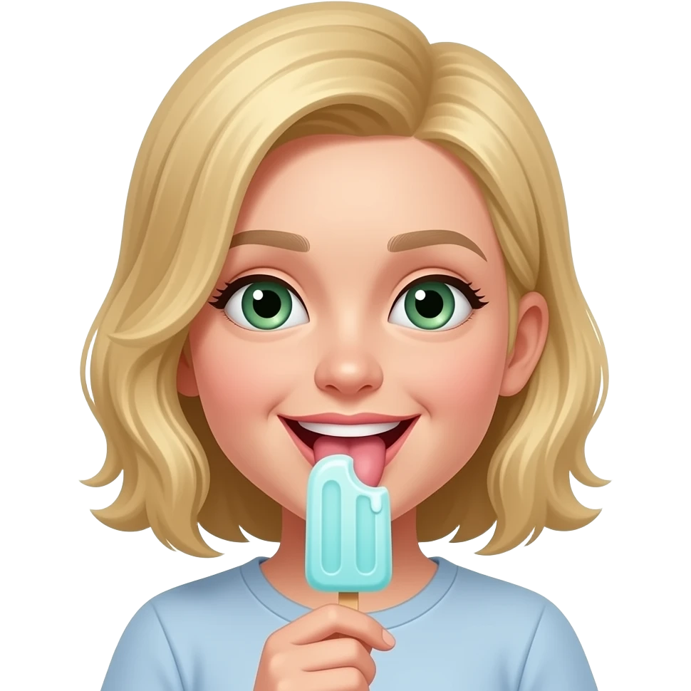 Lizanie loda językiem włosy blond zielone oczy emoji