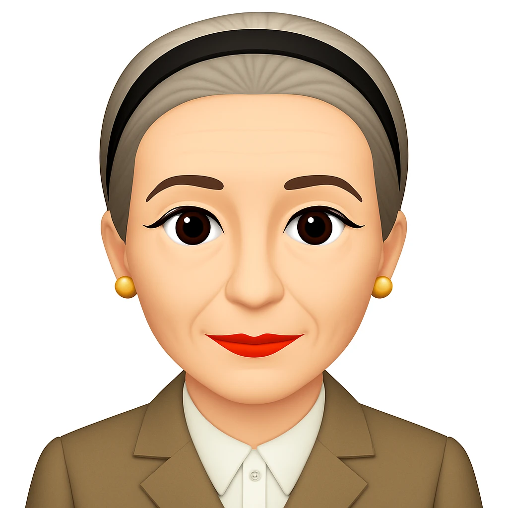 Make the image of Simone de Beauvoir with a simple, classic hairband instead of the turban, keeping the emoji style and all other features unchanged emoji