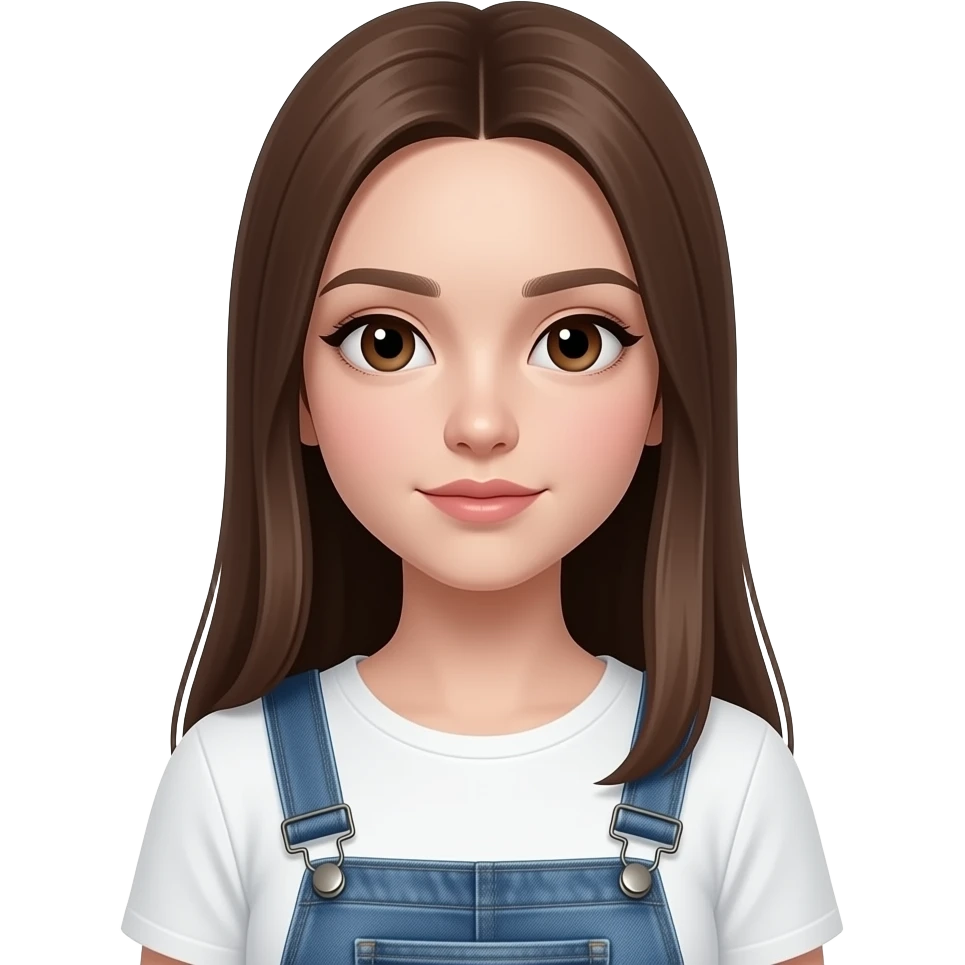 realistic beautiful super white pale long straight brown girl brown eyes long face wearing jeans overall HD emoji