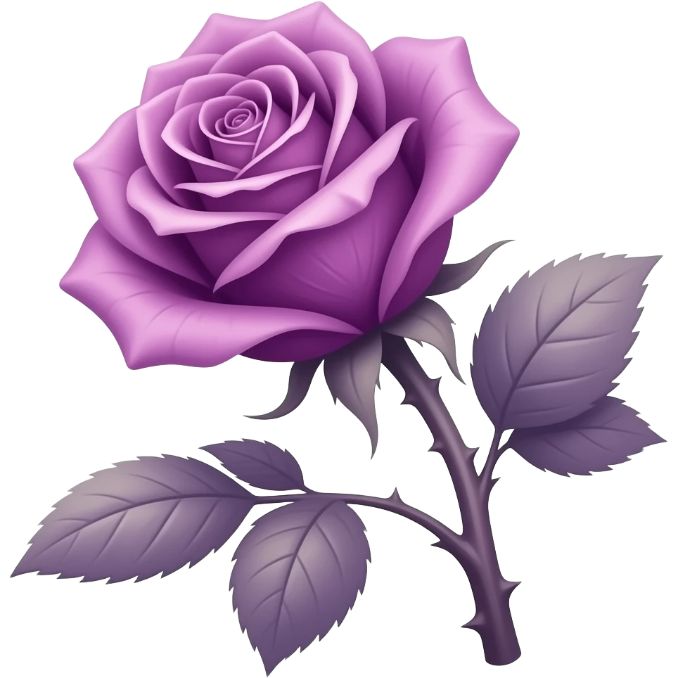 small wilting purple rose emoji with stem and leaves and thorns darker magenta violet purple emoji