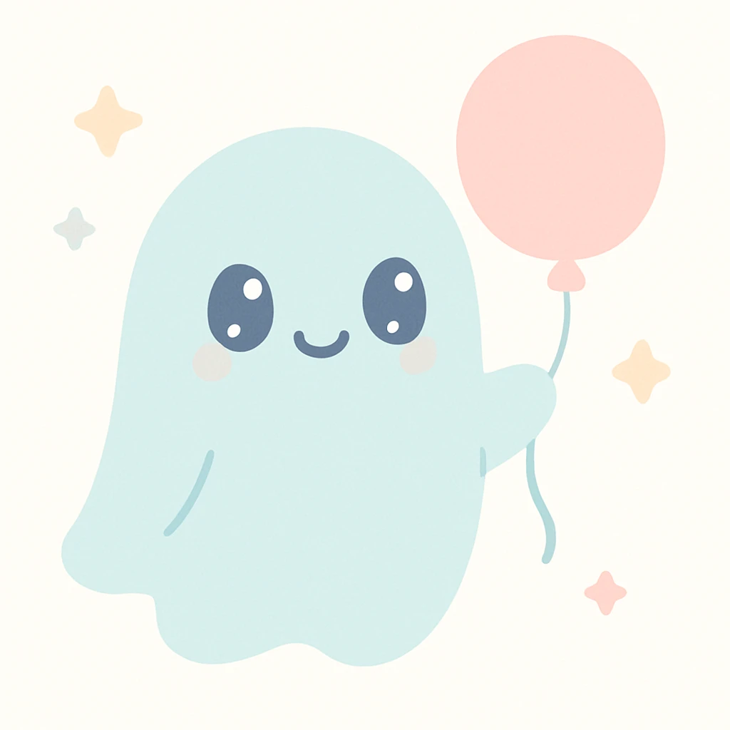 smiling ghost holding a balloon emoji