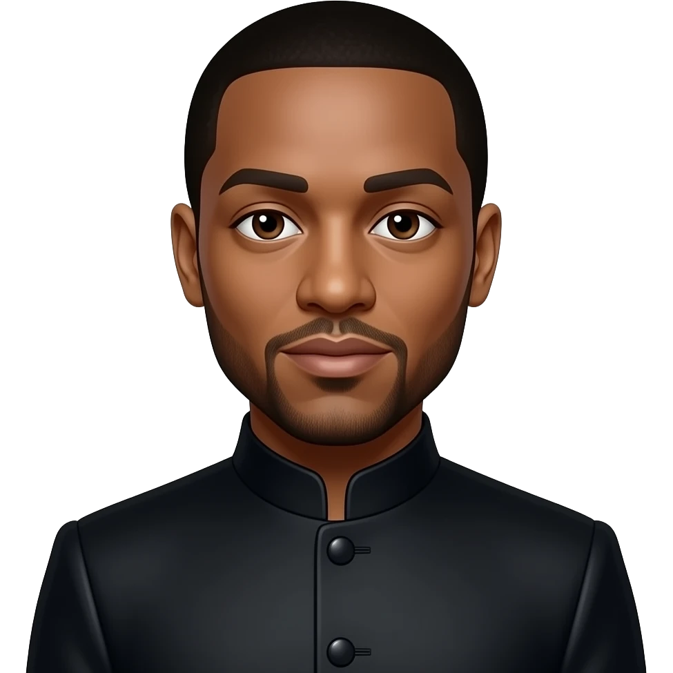 Will.i.am from Black Eyed Peas with dark brown eyes, black hair, black metallic nehru suit emoji