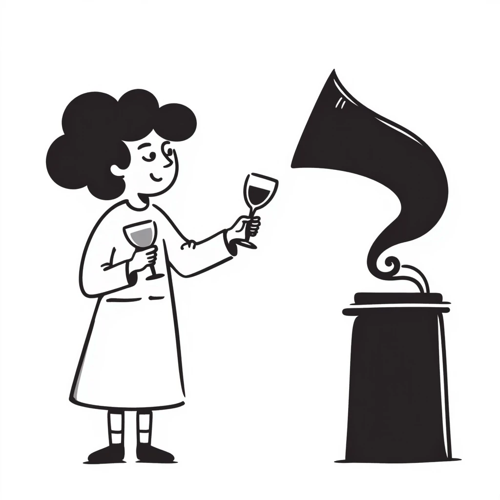 old lady with wineglass listening to gramophone emoji