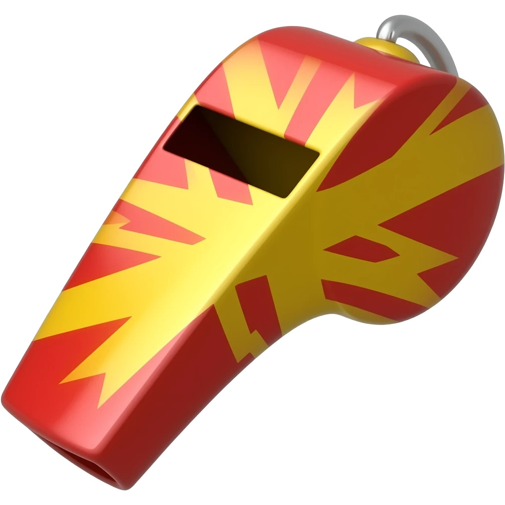 Whistle emoji painted with tvk flag with red at corners and yellow in middle emoji