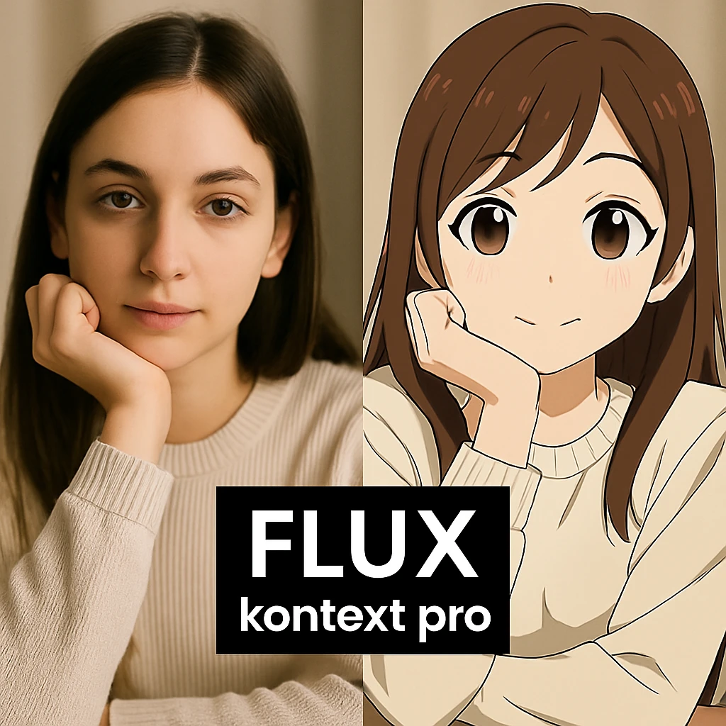 replace the logo with the text of "FLUX kontext pro", keep everything else same emoji