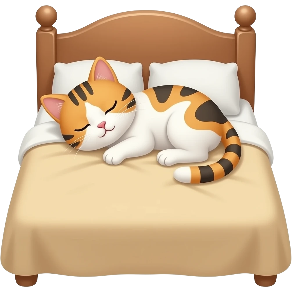 O gato mais fofo que você criar vai estar dormindo na sua cama bege emoji