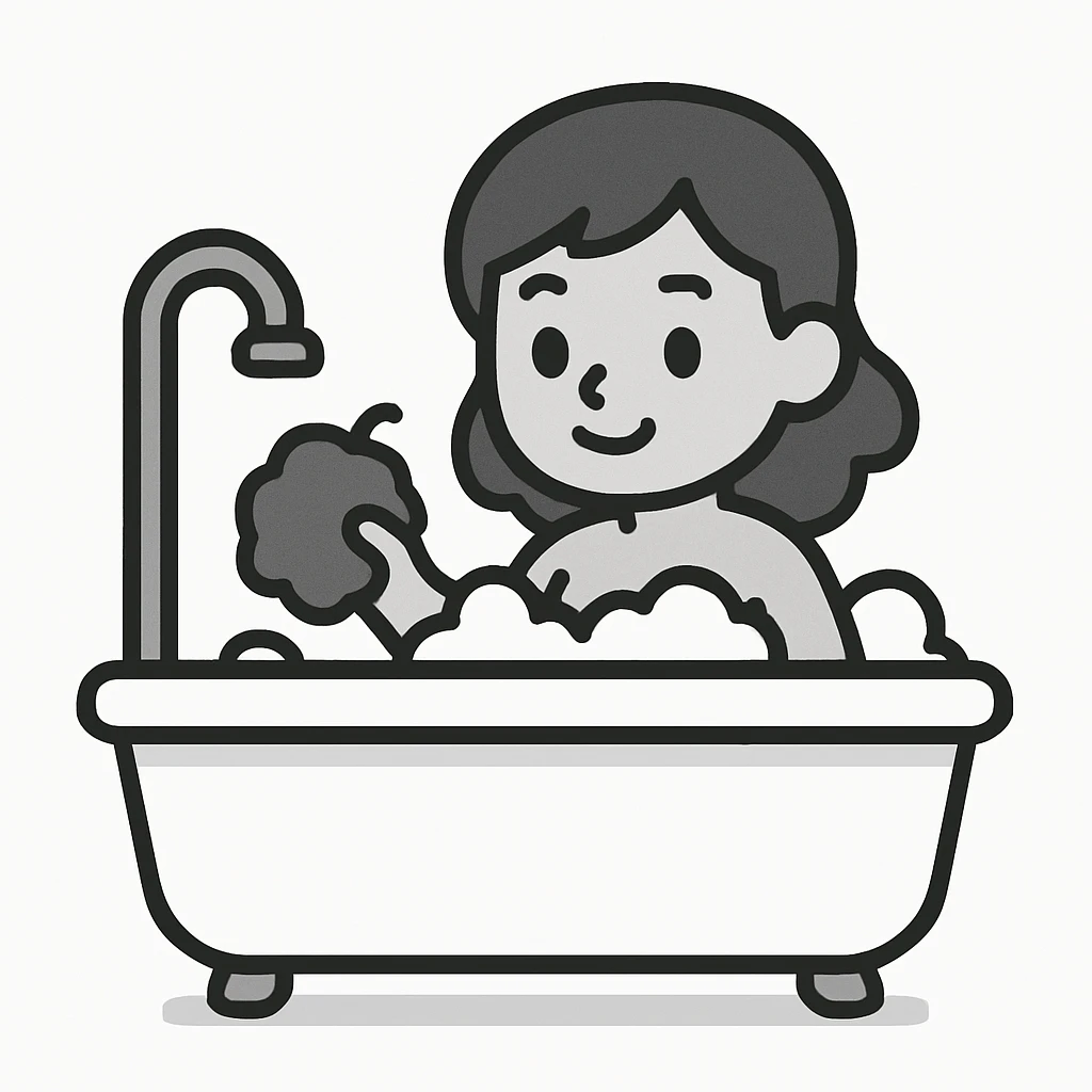 woman washing in the bathtub, minimalist style, white background, clean and simple emoji