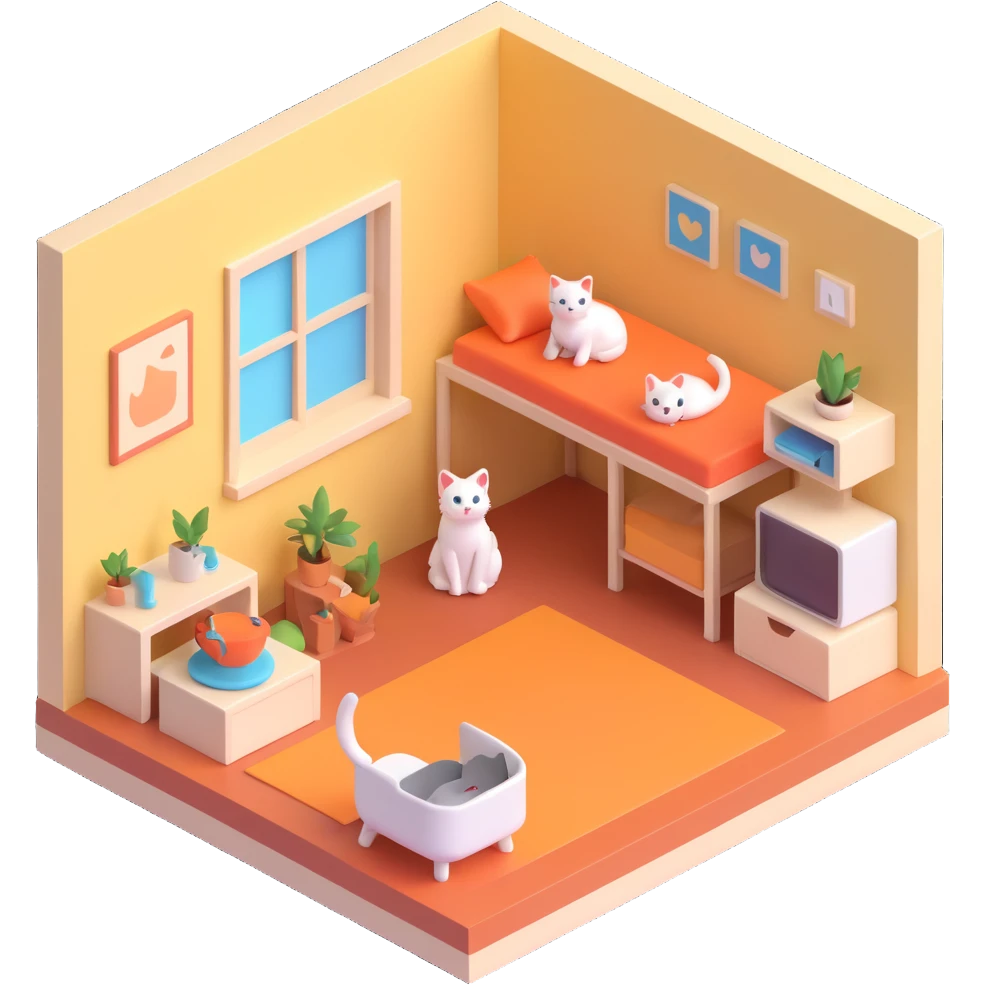cat room interior isometric emoji