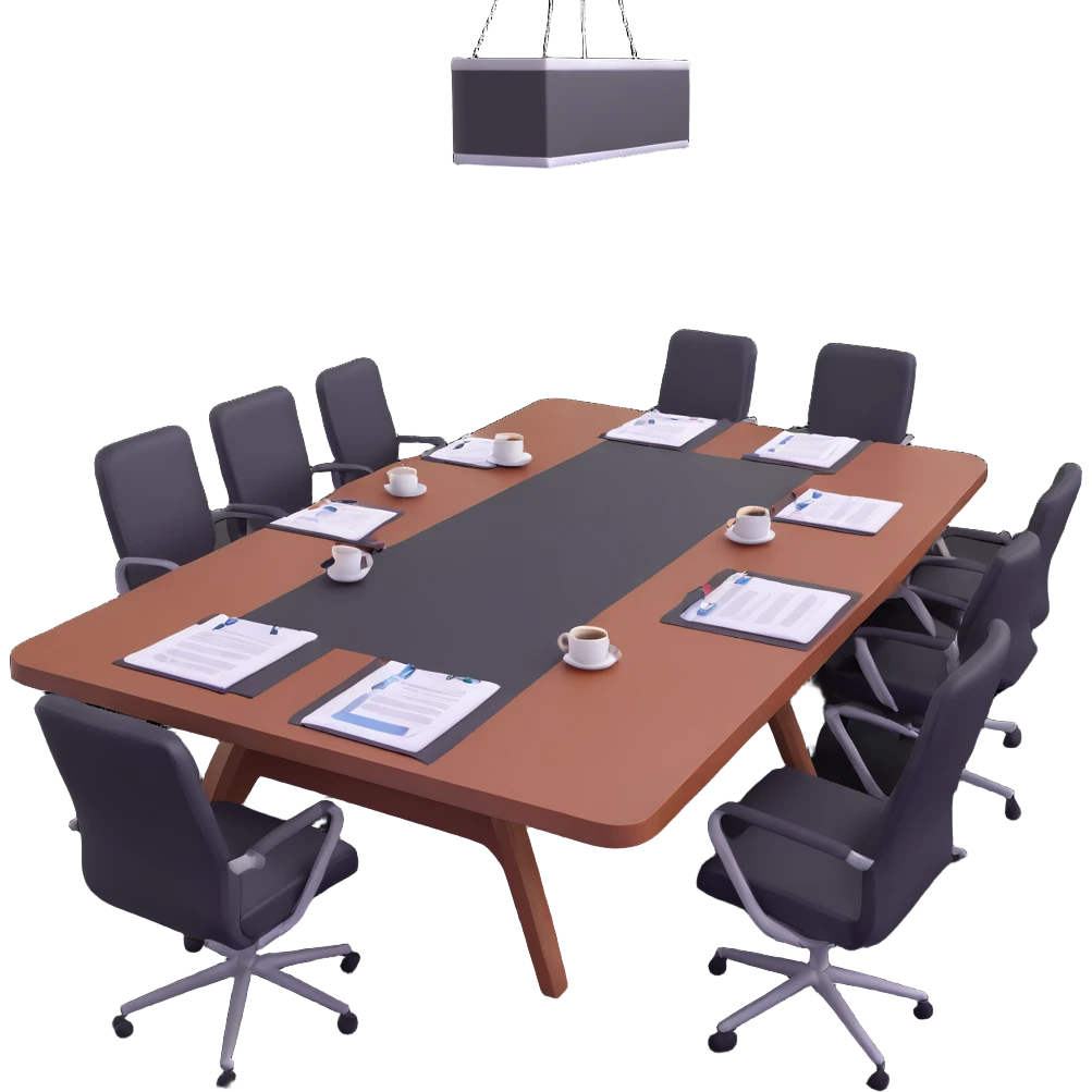 conference table with documents and coffee cups, symbolizing an important meeting emoji