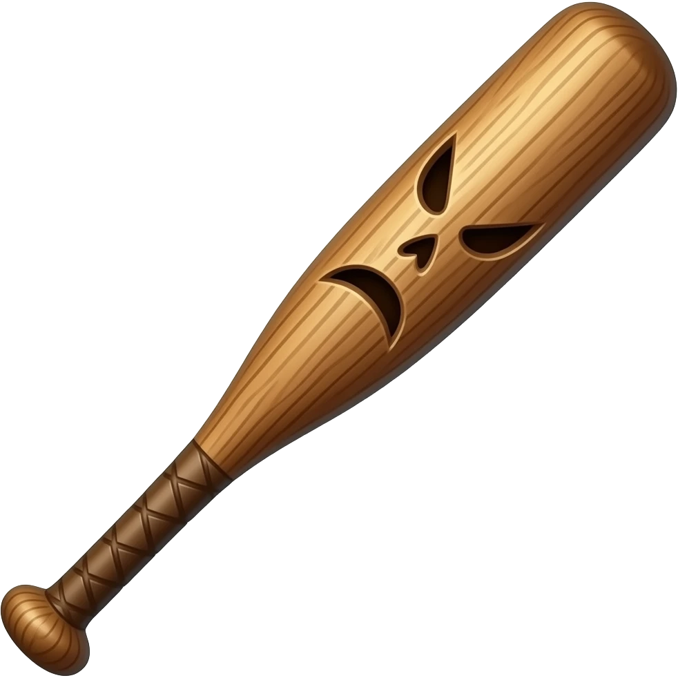 A wooden bat with a human face emoji