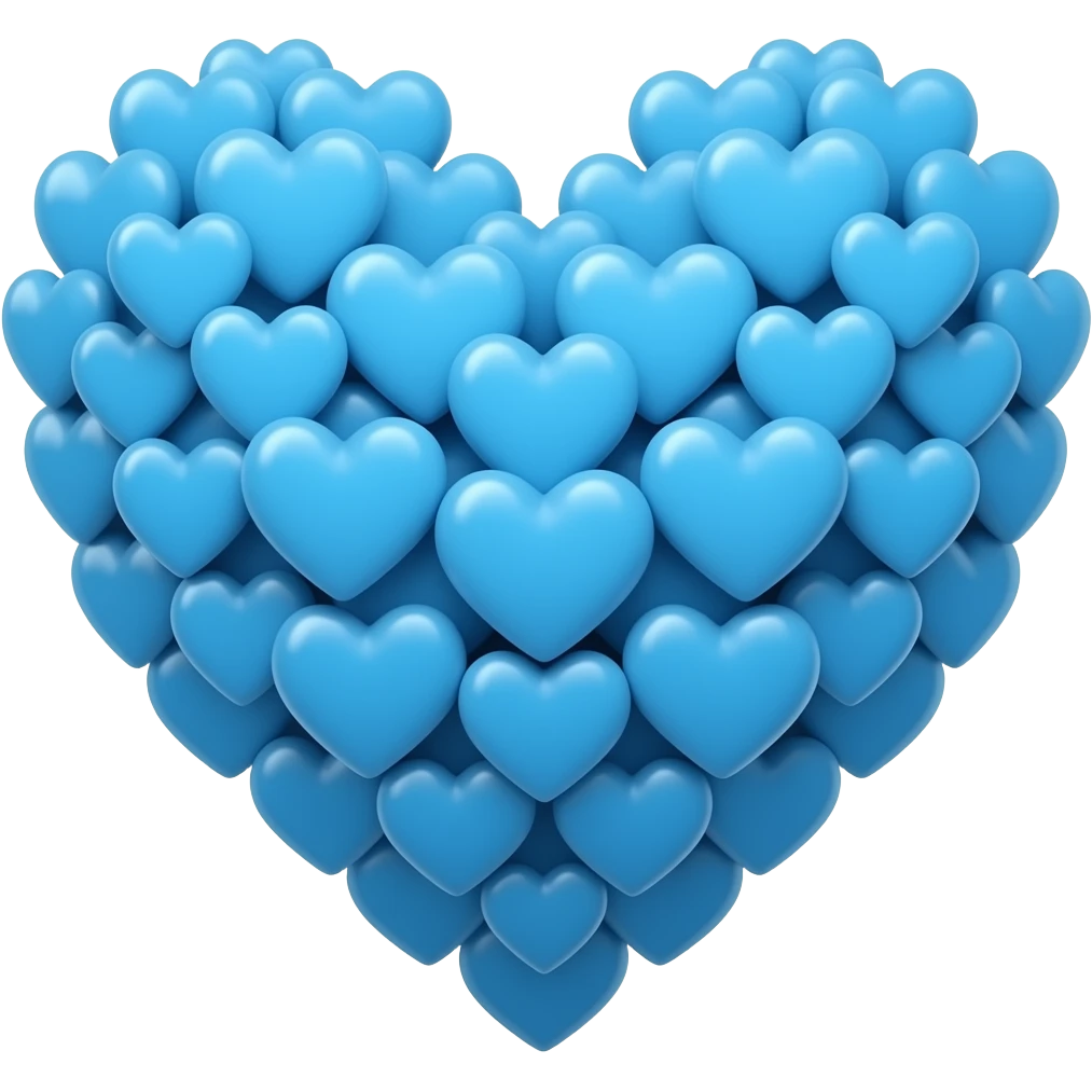 many 2D azure hearts🩵 disposed perfectly in a heart shape emoji