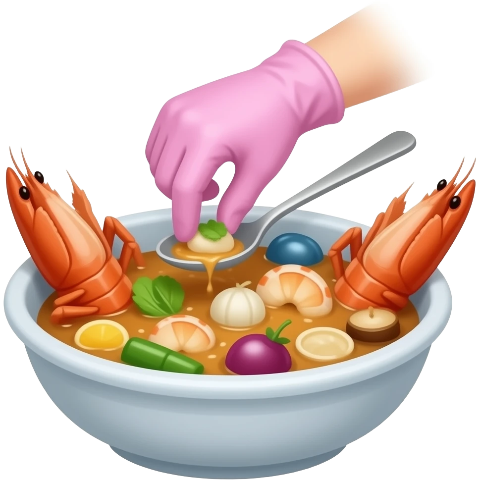 pink gloves eating sea food boil emoji