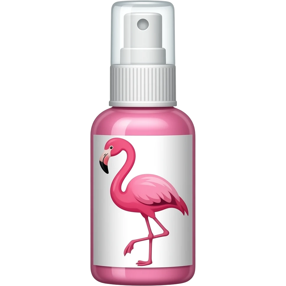 Spray frasco rosa  para cuidados com a pele estampado com um 🦩 emoji