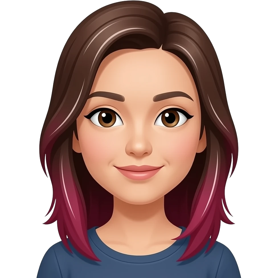 asian woman with brown hair in red burgundy with little white vertical lines emoji