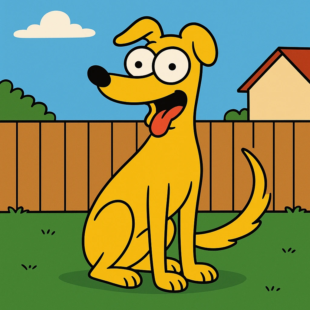 a dog in the style of The Simpsons, yellow skin, cartoonish features, simple background emoji