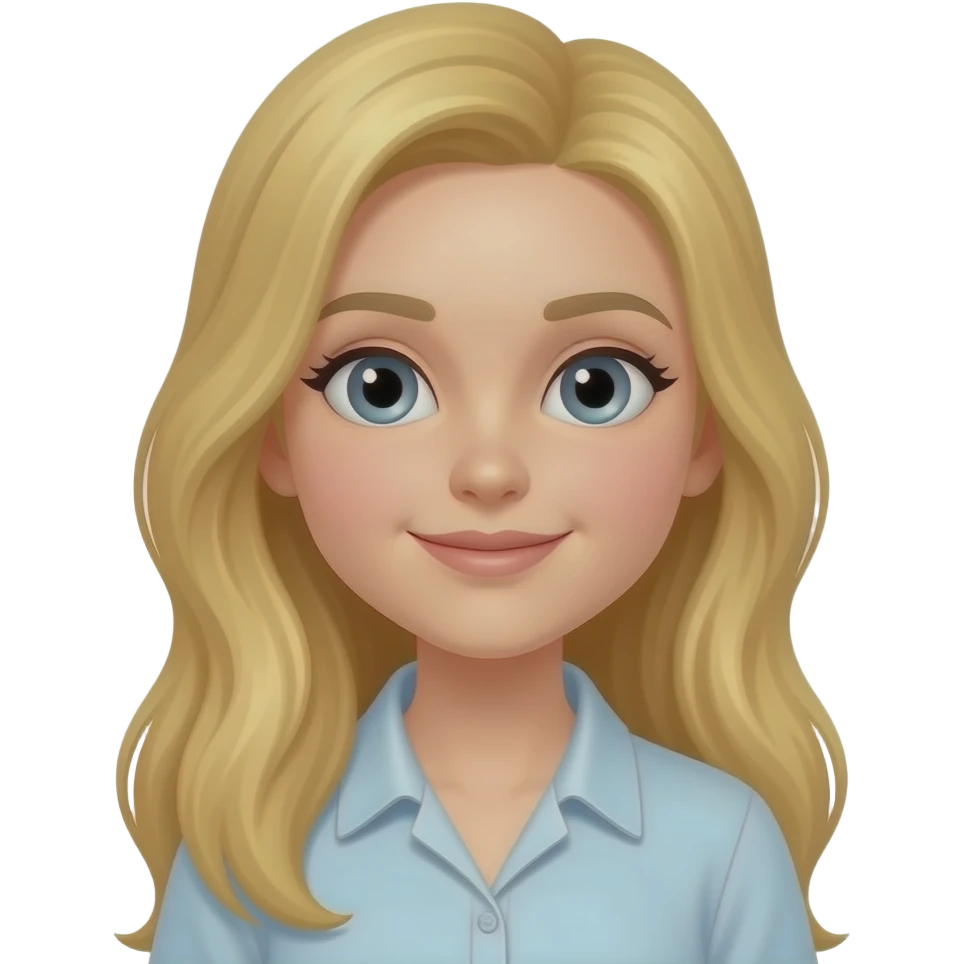 a girl with Blond long hair and grey eyes teaching english emoji