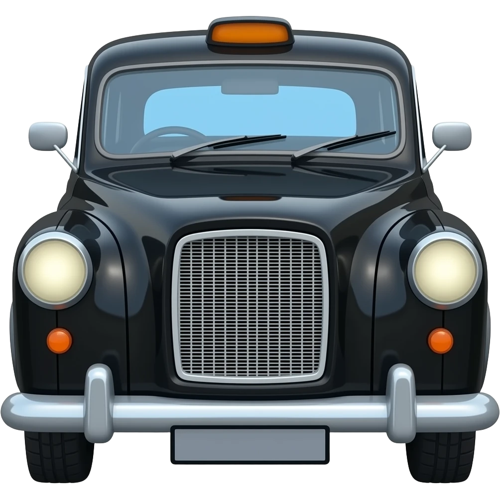 Elegant Classic London black cab, isolated, no background, no street, no scenery, iconic taxi look emoji