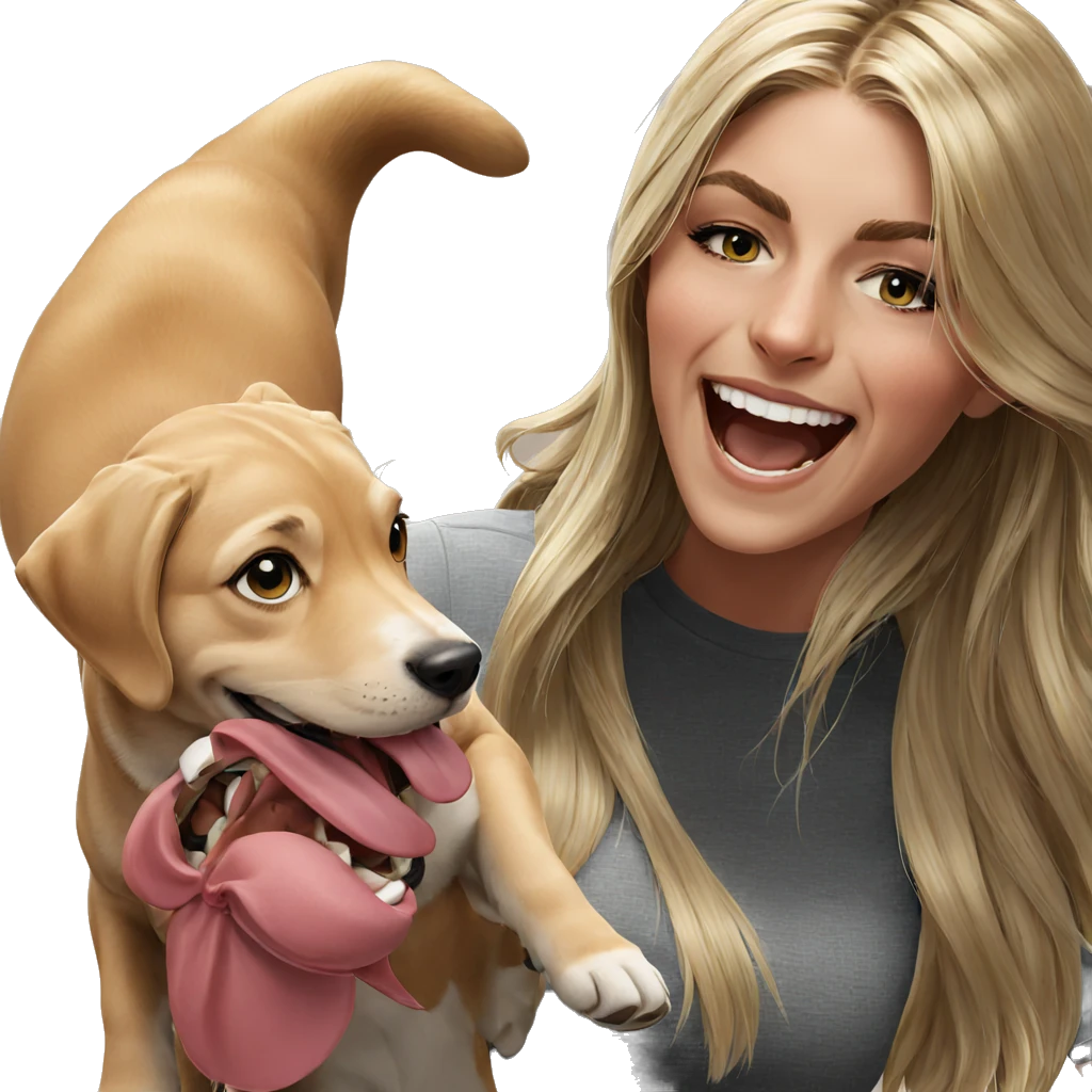 blonde girl with dog smiling emoji