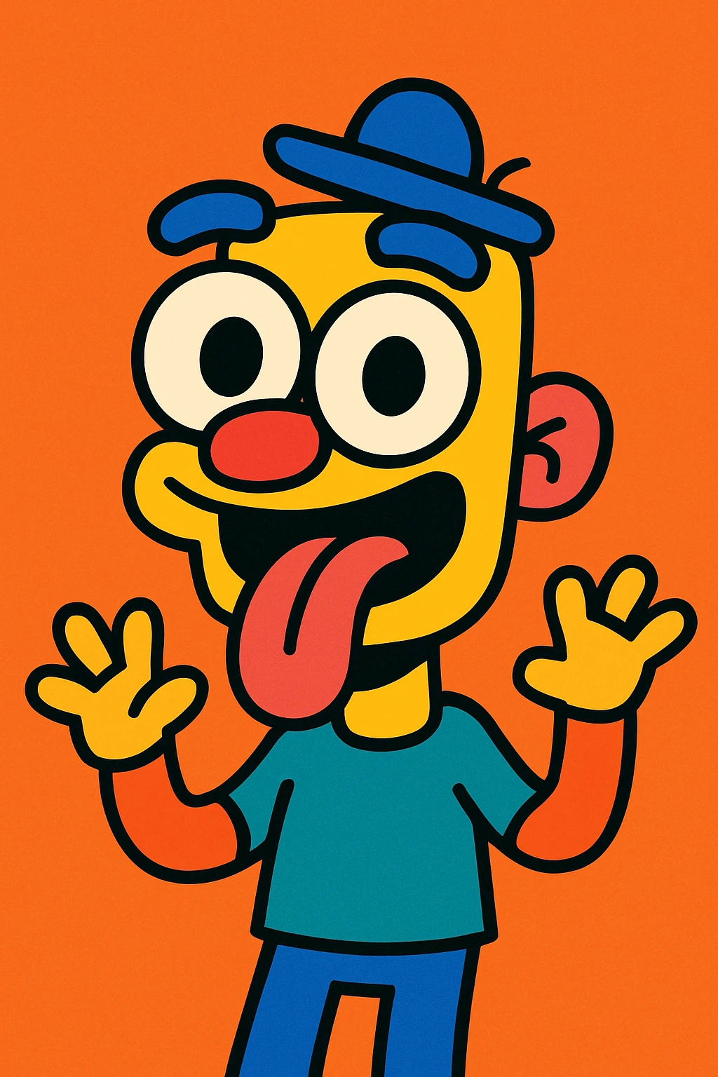 goofy wacky character with big eyes and tongue out, cartoon style, bright colors emoji