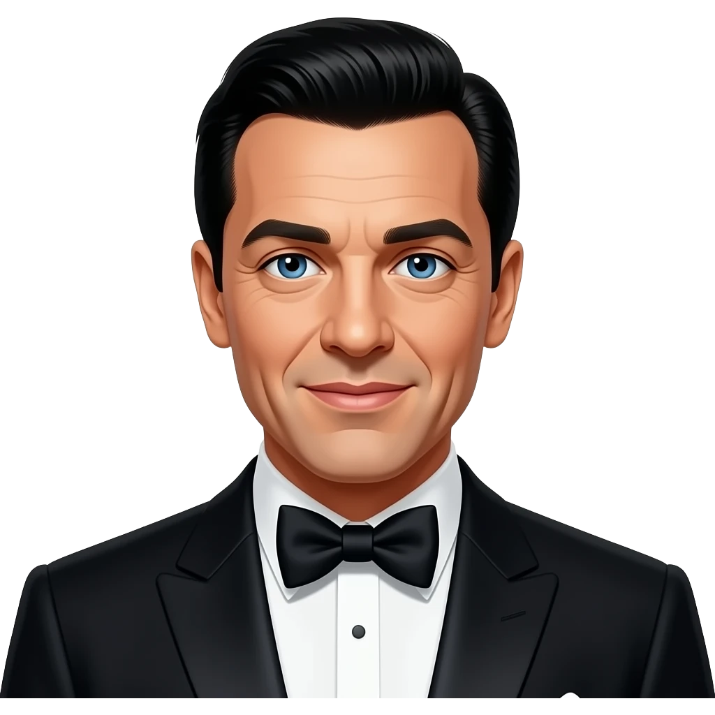 Frank Sinatra from The Rat Pack with blue eyes, black hair, black metallic suit with bow tie emoji