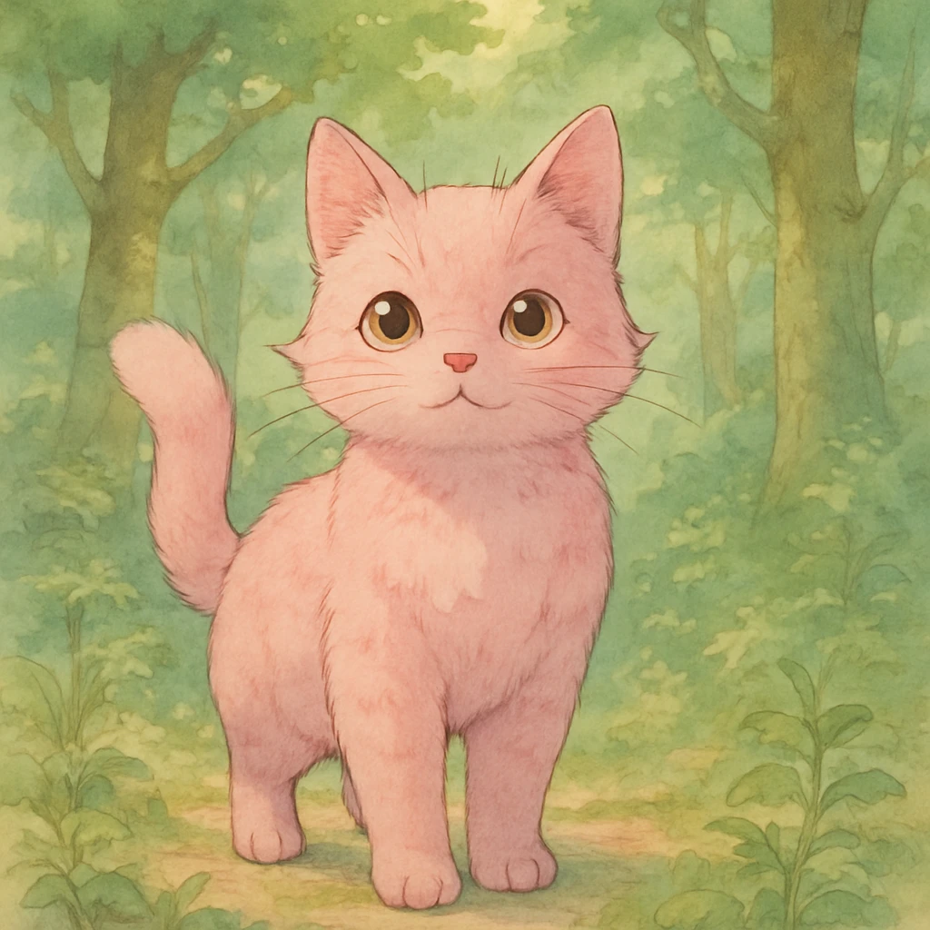 a pink cat in Ghibli style emoji