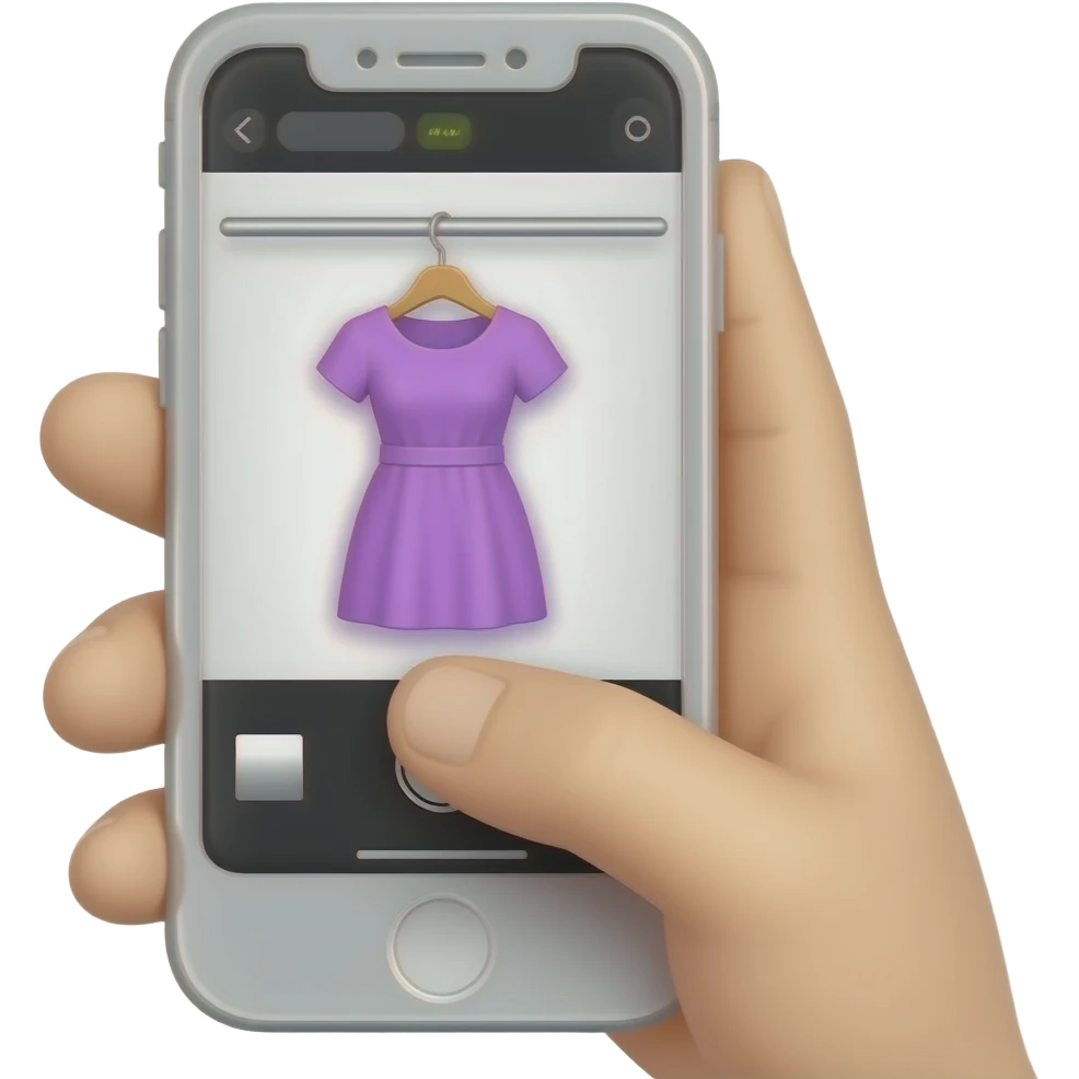 hand taking photo with her iphone to a hanging dress emoji