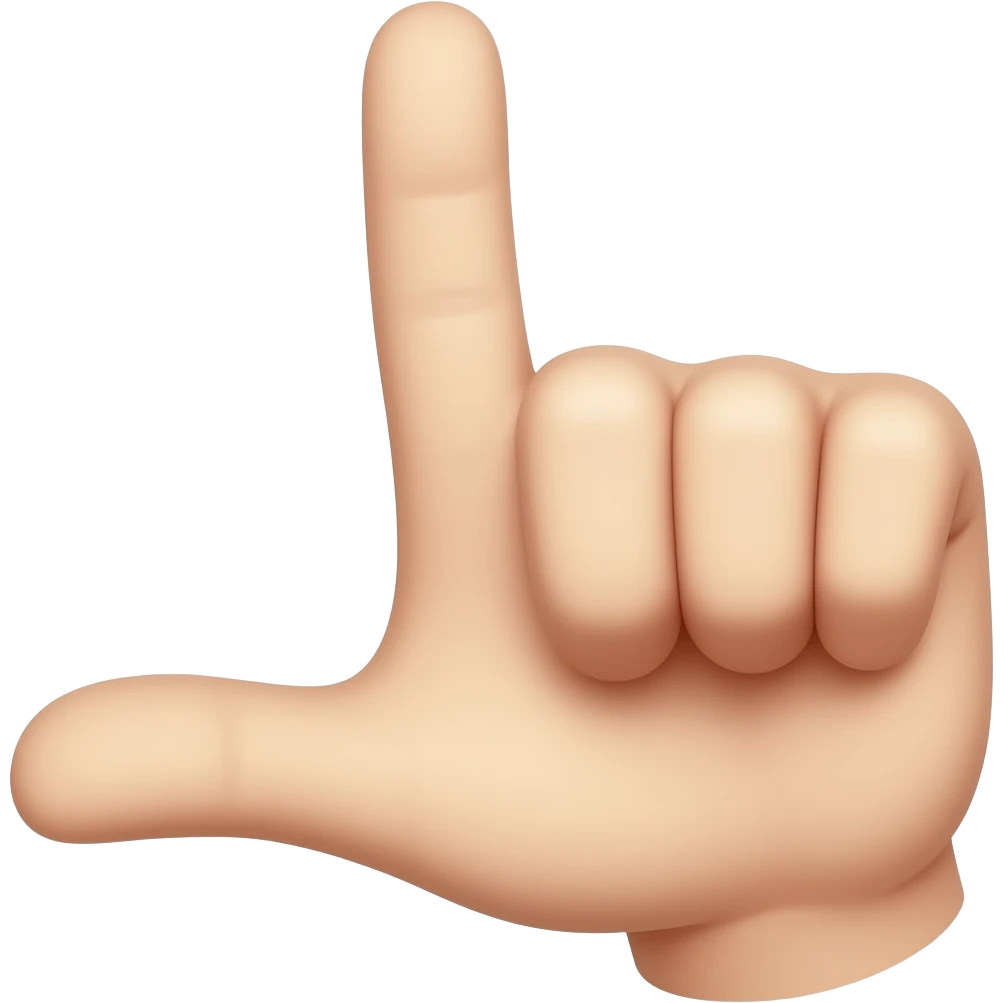 emoji index finger pointing straight up and the thumb extended horizontally at a 90-degree angle, forming a clear capital letter 'L' shape. The middle, ring, and pinky fingers are curled tightly into the palm emoji