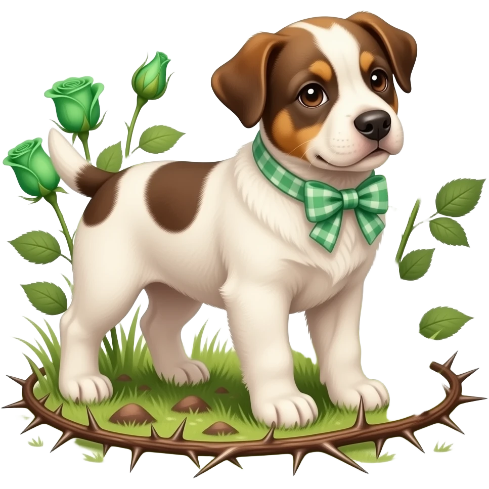 Puppies with emerald green roses and valley of thorns emoji